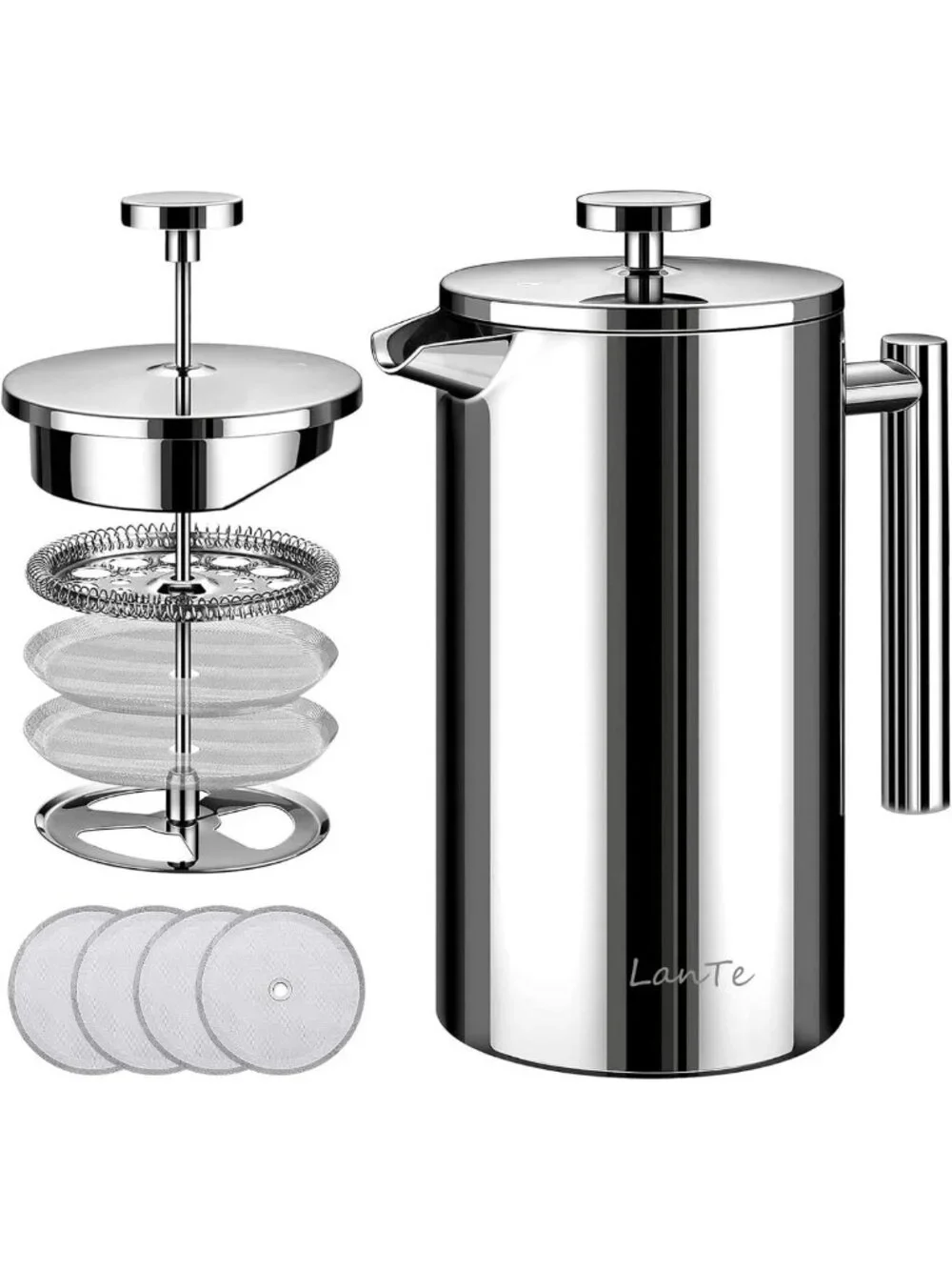 Double Insulated French Press Coffee Maker - 1000ml, Rust-Free, Dishwasher Safe